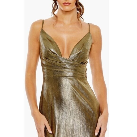 New IEENA for Mac Duggal Metallic Cocktail Dress in Gold Size 12 - Picture 3 of 11